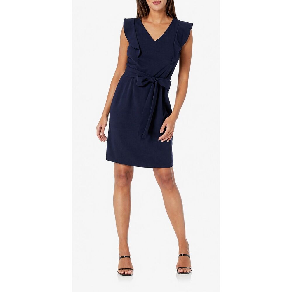 Nine West - Joanna Flutter Sleeve Tie Navy Sheath Dress (NWT) - Small